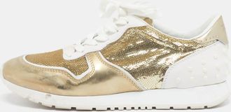 Tod's Tods Size 38.5 Gold/white Leather And Sequins Sneakers