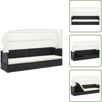 vidaXL The Living Store Divano da Giardino con Tettoia in Polyrattan Nero - Rattan