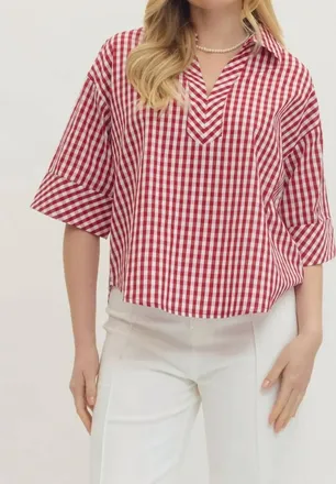 Entro Gingham Top In Red