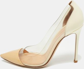 Gianvito Rossi Beige/transparent Patent Leather And Pvc Plexi Pointed Toe Pumps