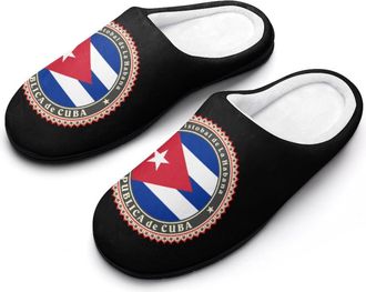 Generic Logo of Cuba Flag Mens Soft Cotton Slippers with Memory Foam Anti-skid House Shoes for Travel Indoor Outdoor