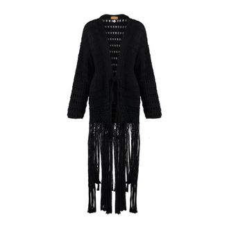 Alanui Cardigans, female, Black, Size: M Crochet Knit Cardigan with Fringe