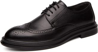 Generic Oxford Dress Shoes for Men Lace Up Round Burnish Toe Wing Tips Brogue Embossed Vegan Leather Anti-Slip Block Heel Resistant Non Slip Low Top Classic(B