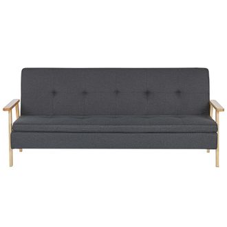 Beliani Sof&aacute; Cama 3 Plazas De Tela Poli&eacute;ster Gris Oscuro Estructura Madera Maciza Reposabrazos Click Clack Moderno Tjorn