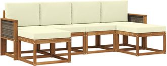 vidaXL Conjunto De Sof&aacute;s De Exterior 6 Uds. Natural Y Crema Poli&eacute;ster Vidaxl