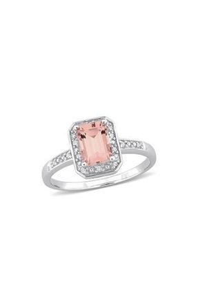 Delmar Emerald Cut Morganite & Diamond Halo Ring in Pink at Nordstrom Rack, Size 9