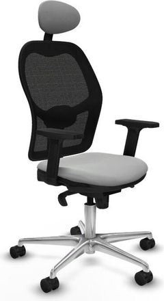 Piqueras y Crespo Piqueras Y Crespo - Jorquera Sincro Malla Negra Similpiel Gris Claro Brazos 2d Base Aluminio Cabecero Fijo Ruedas 65mm Nailon