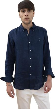 Polo Ralph Lauren Custom Fit Linnen Overhemd - Heren - Casual Overhemden - Blauw - L - Linnen - Overhemden