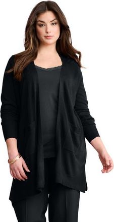 Roaman's Fine Gauge Open Front Cardigan in Black at Nordstrom, Size Medium