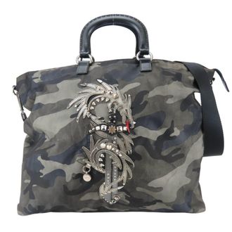 Prada Black Gray Nylon Leather Tote Bag (Pre-Owned)