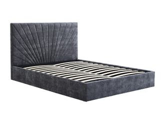 Vente-Unique Letto Contenitore 180 X 200 Cm Tessuto Testurizzato Grigio Antracite - Ribiola