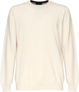 Fay Stijlvolle Trui met Ronde Halslijn - Heren - Ronde hals truien - Beige - 2XL - Katoen - Truien & Vesten