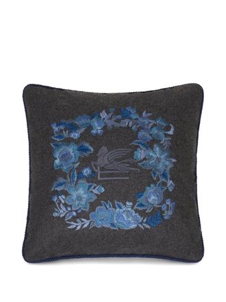 Etro Home embroidered floral cushion (45cm x 45cm) - unisex - Wool/Polyamide - One Size - Grey