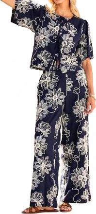 Fifteen Twenty Nadine Embroidered Bow Top In Navy