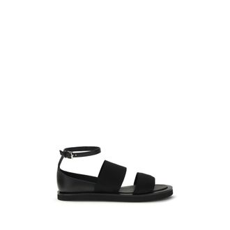 Max Mara Black Calf Leather Bos Taurus Flat Womens Sandals