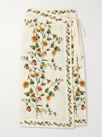 Agua Bendita Pareo Midi A Portafoglio In Lino Floreale Luna - Verde