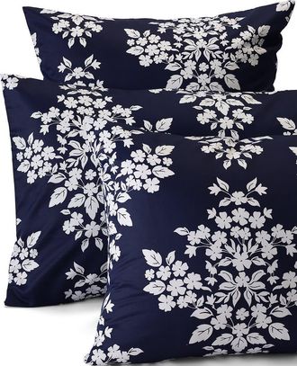 Lands End 700 Thread Count Luxe Sateen Egyptian Cotton No Iron Bed Pillow Sham in Deep Sea Navy/white Floral at Nordstrom, Size Standard