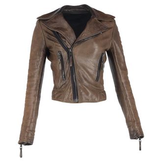 Balenciaga Pre-owned Womens Cropped Biker Jacket in Brown Leather - Mocha - Size Medium