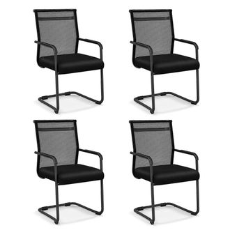 Costway Costway Stackable Office Reception Chairs Set of 4 Mid Back Guest Chairs in Black