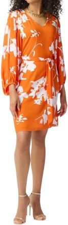 Joseph Ribkoff Floral V Neck Dress In Mandarin/vanilla