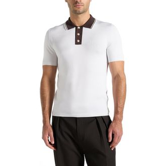 Mani&egrave;re De Voir Roux Contrast Detail Luxe Knit Polo Shirt in White at Nordstrom, Size Xx-Large