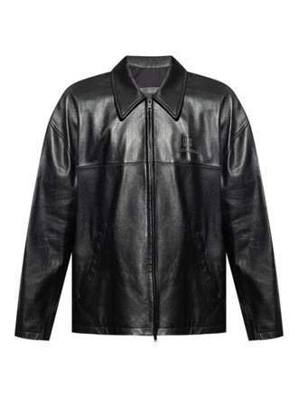 Balenciaga logo-embossed leather jacket - 1000 BLACK