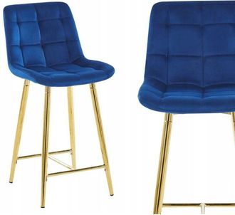 OEM Taburete De Terciopelo Azul H1-fx (estructura Dorada)