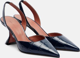 Amina Muaddi Holli croc-effect leather slingback pumps