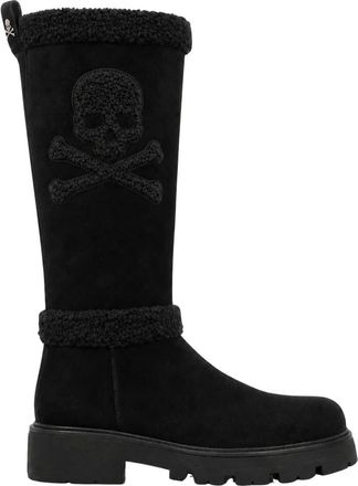 Philipp Plein Laarzen Mid Flat Skull - Dames - Schoenen - Zwart - Maat: 36 EU Zijde