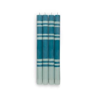 British Colour Standard Striped Dinner Candles - Set of 4 in Opaline Green/petrol Blue at Nordstrom