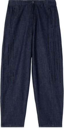 Oltre Baggy jeans met paillettenborduursel - Dames - Loose Fit Jeans - Blauw - M - Pailletten - Jeans
