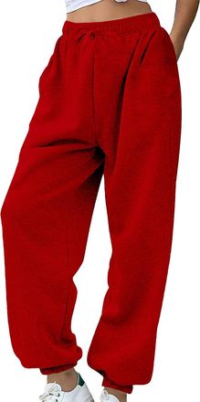 Generic Winter Trousers Women, Ladies High Waist Joggers Adjustable Drawstring Sweatpants, Cosy Lounge Pants for Running, Tracksuit Bottoms Women Red
