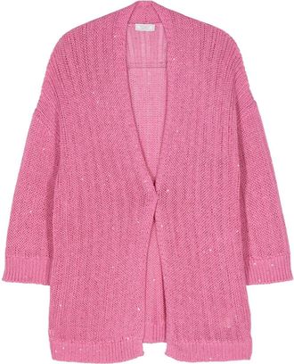 PESERICO sequin-detail open-knit cardigan - women - Polyester/Cotton - 52 - Pink