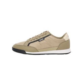 HUGO BOSS Hugo, Sneakers, male, Beige, Size: 9 US Modern Nylon Sneakers with Iconic Stripe