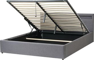 Beliani Cama matrimonial de tejido gris 160x200