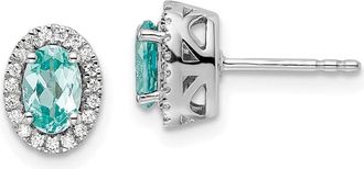 Diamond2Deal 14k White Gold 1/10 Ct Lab Grown Diamond and Lab Created Paraiba Stud Earrings