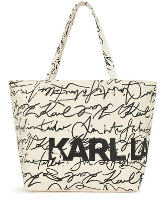 Karl Lagerfeld K/Essential autograph-print tote bag - women - Recycled Cotton/Cotton - One Size - White