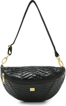 Think Royln Little Runaway Moto Quilted Shoulder Bag in Black Patent Nylon at Nordstrom