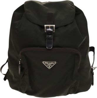 Prada Front Pocket Buckle Backpack Nylon Khaki Nylon Backpack Bag (Pre-Owned)