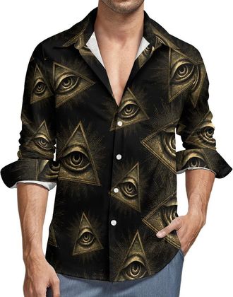 Generic Third Eyeball Goth Eye Spiritual Mens Long Sleeve Shirt Casual Button Down Shirts with Pocket Printed Collar Top Wear