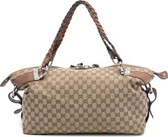 Gucci Pre-owned Womens Medium Gg Canvas Bamboo Bar Tote - Silver Textile - One Size