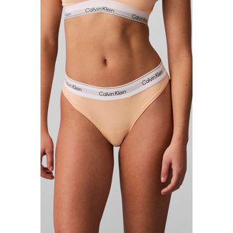 Calvin Klein Icon Cotton Blend Thong in Peach Bliss at Nordstrom, Size X-Large