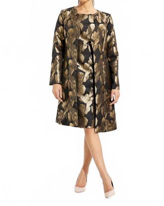 Joseph Ribkoff Foil Leaf Open Front Coat In Black/bronze