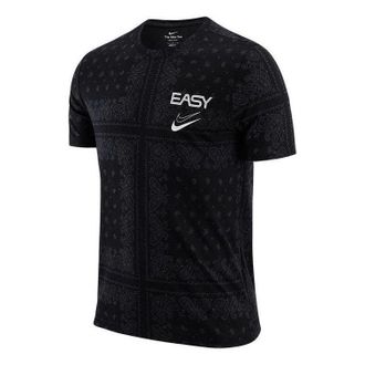 Nike Mens Nike Logo Cashew Printing Sports Round Neck Pullover Short Sleeve Black T-Shirt DR7659-010