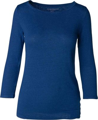 Majestic International Womens Stretch Linen 3/4 Sleeve Boatneck Top In Capri
