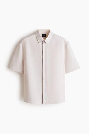 H&M Relaxed Fit Short-sleeved Linen-blend Shirt in Light Beige at Nordstrom, Size Xx-Large