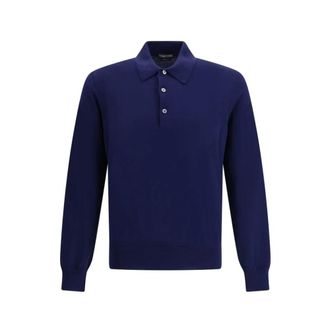 Tom Ford Polo Shirts, male, Blue, Size: L Long-sleeved Polo