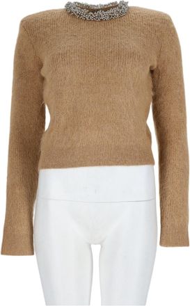 Self Portrait Brown Embellished Collar Textured Knit Sweater