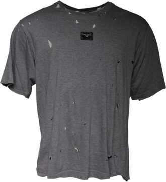Dolce & Gabbana Grijze Katoenen Logo Crew Neck T-shirt - Heren - T-shirts - Grijs - 2XL - Katoen - Tops