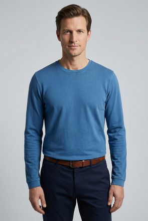 Olymp Longsleeve OLYMP, Herren, Gr. XXL, rauchblau, Jersey, Obermaterial: 100% Baumwolle, regular fit normal, Rundhals, B&uuml;ndchen, Shirts Longsleeve, regular